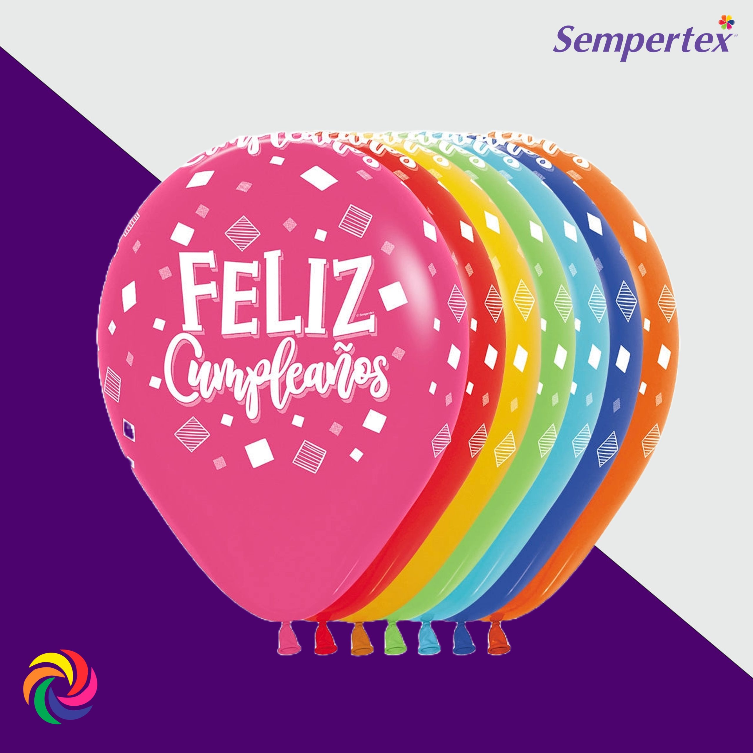 GLOBO R-12 INFINITY FASHION FELIZ CUMPLEAÑOS CUADRADOS SURT X50