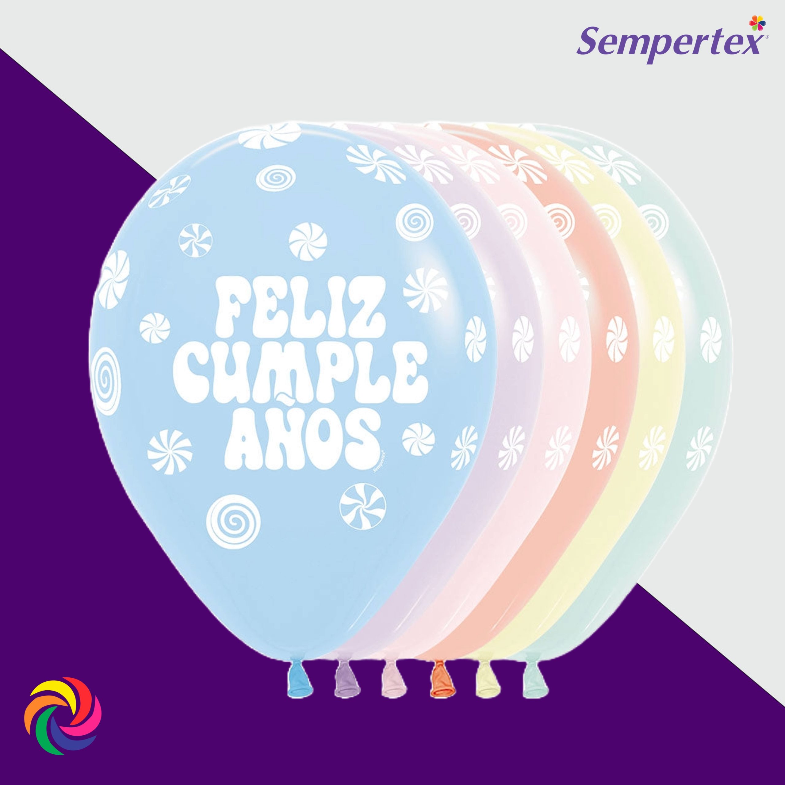 GLOBO SEMPERTEX R-12 INFINITY FELIZ CUMPLEAÑOS CANDY PASTEL SURT X 50
