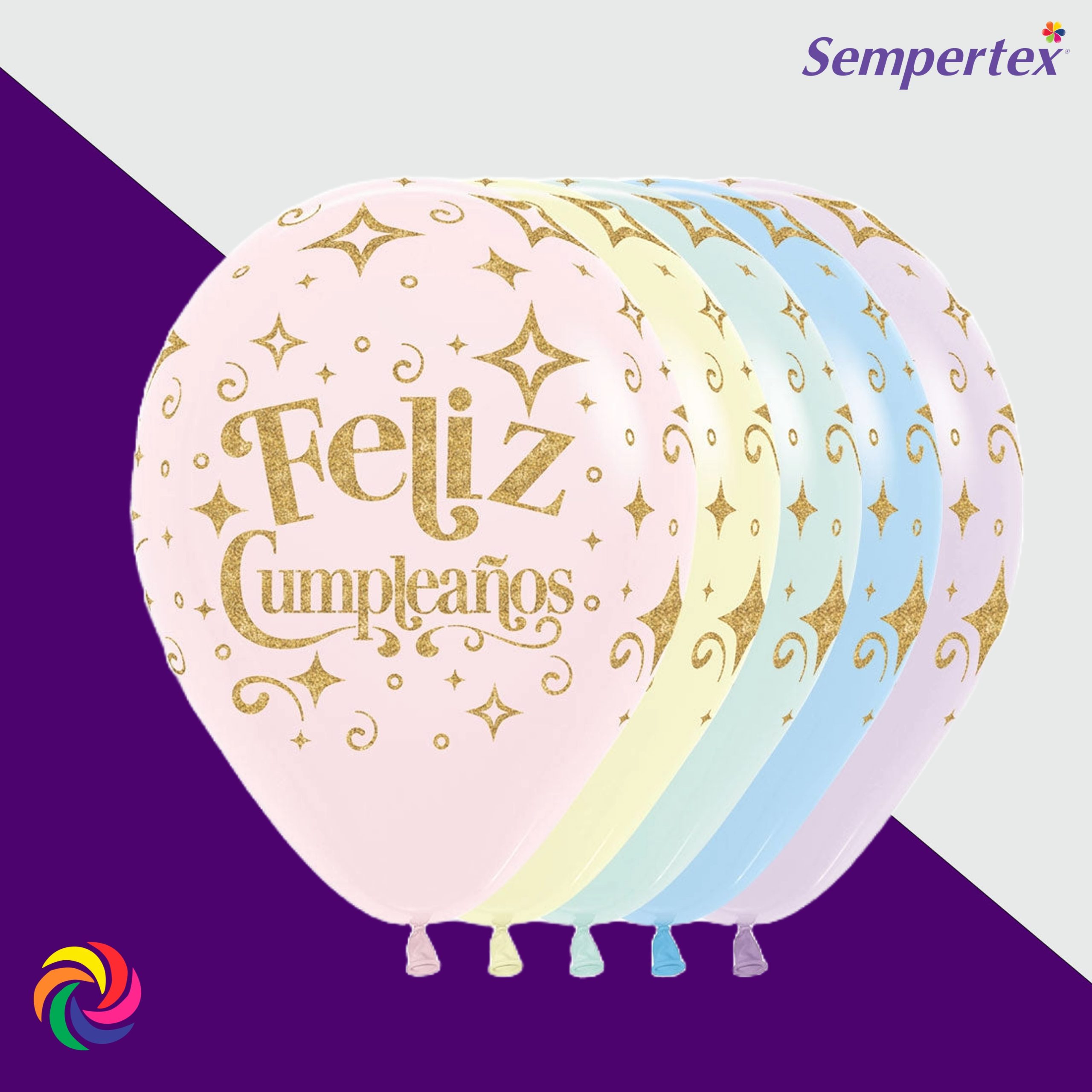 GLOBO R-12 INFINITY PASTEL METALIZADO ESCARCHADO FELIZ CUMPLEAÑOS DIAMANTE DORADO SURT X50