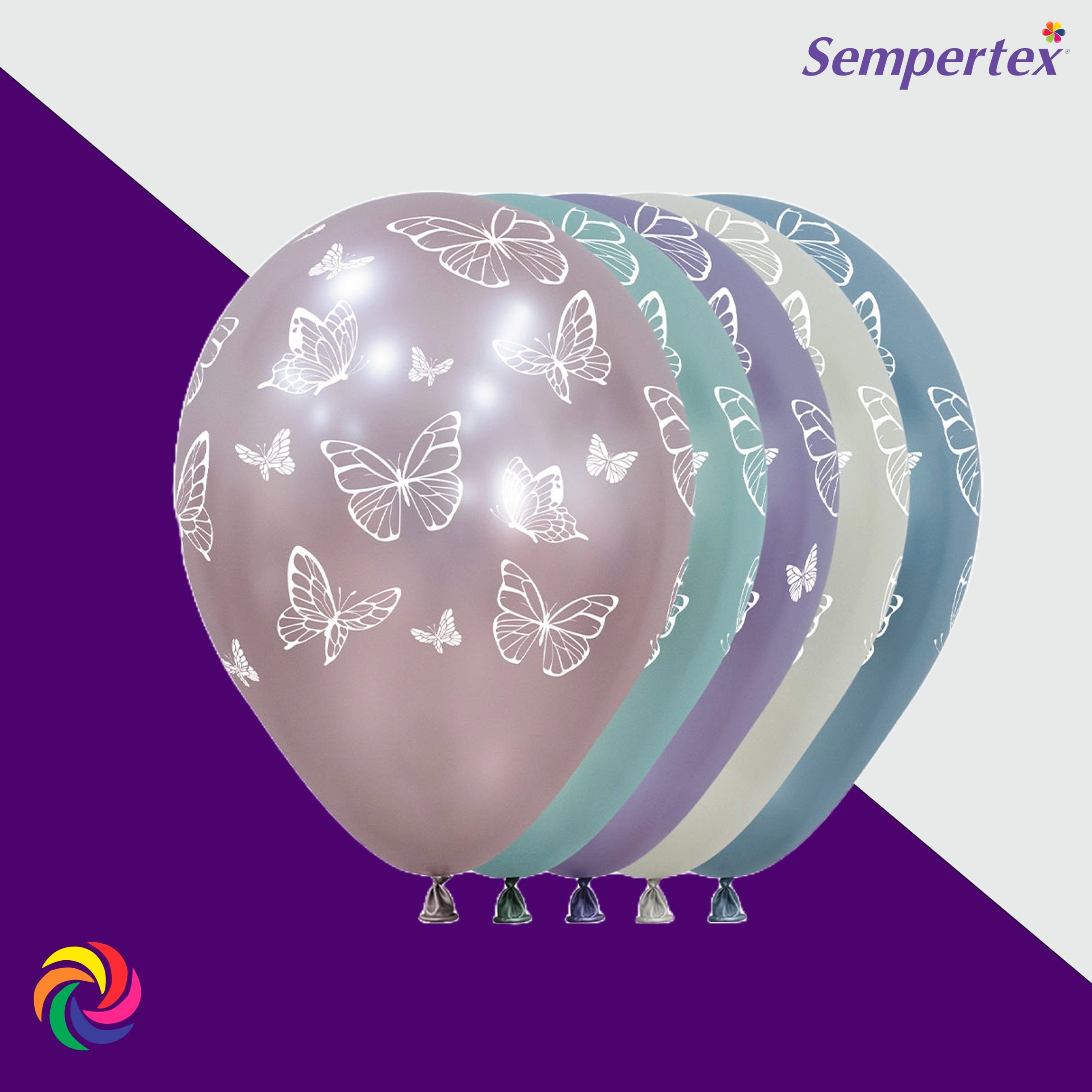 GLOBO R-12 SEMPERTEX INFINITY SILK FELIZ CUMPLEAÑOS MARIPOSAS ENCANTADAS SURT X50