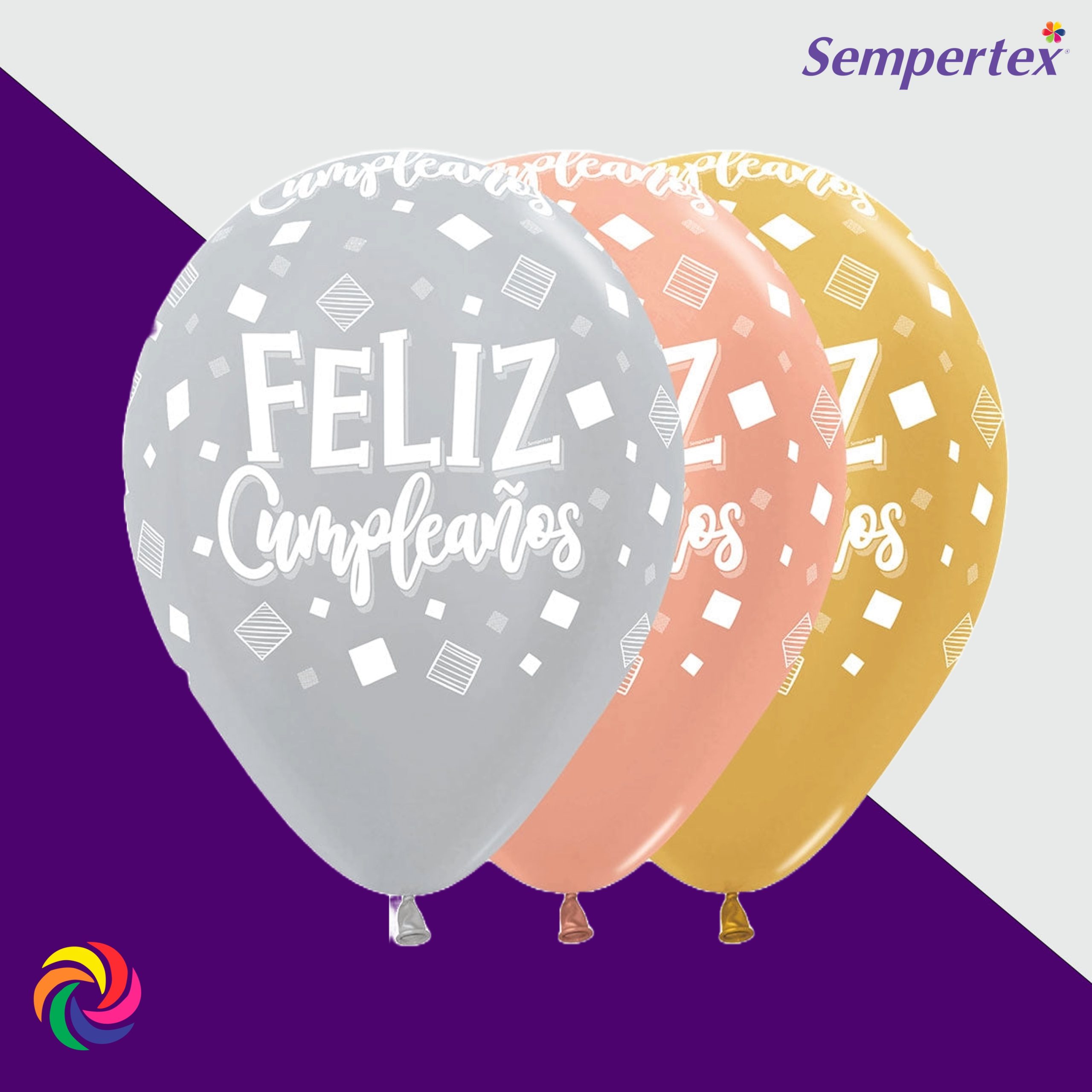 GLOBO R-12 SEMPERTEX INFINITY SATIN&METALIZADO FELIZ CUMPLEAÑOS CUADRADOS SURT X50