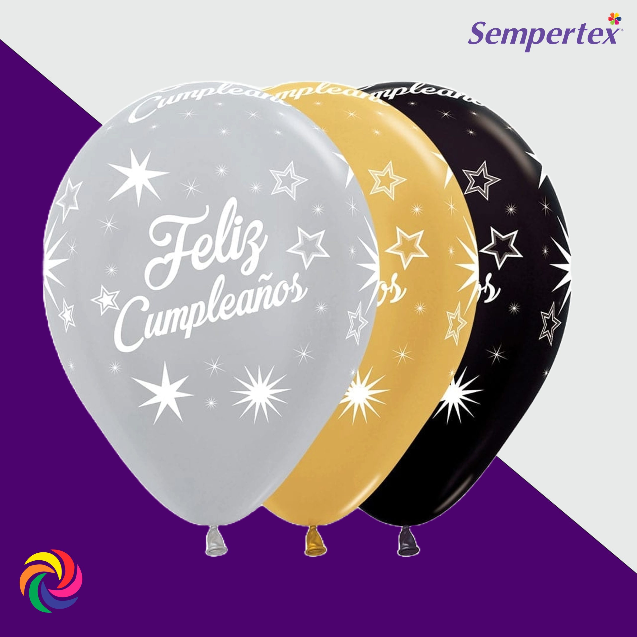 GLOBO R-12 INF S&M FC DESTELLOS SURT DLX X50 GLOBO R-12 SEMPERTEX INFINITY SATIN&METALIZADO FELIZ CUMPLEAÑOS DESTELLOS SURT DELUX X50