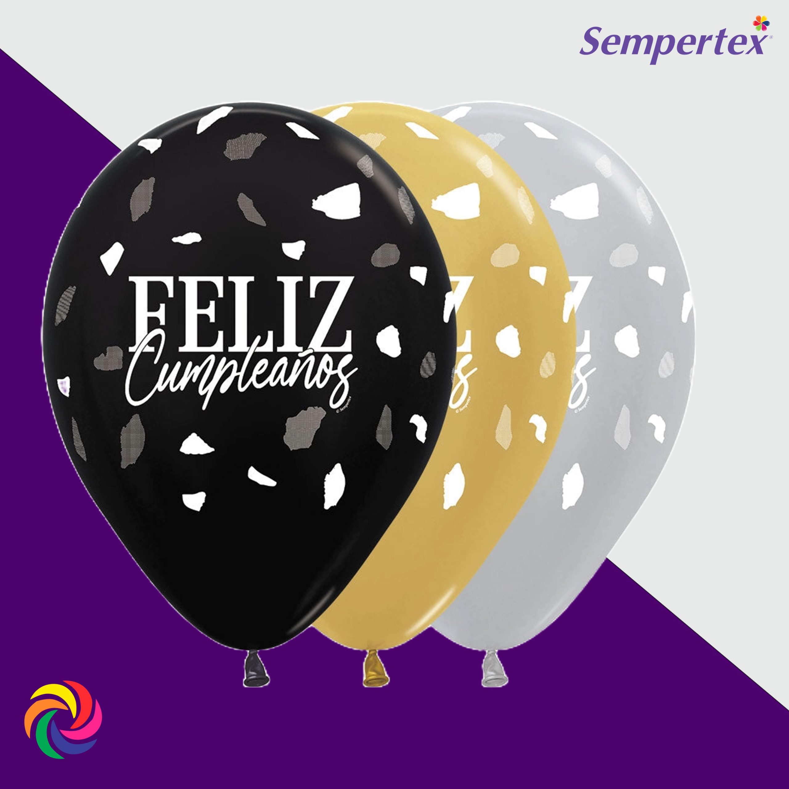 GLOBO R-12 INFINITY SATIN&METALIZADO FELIZ CUMPLEAÑOS TERRAZO X50 UND